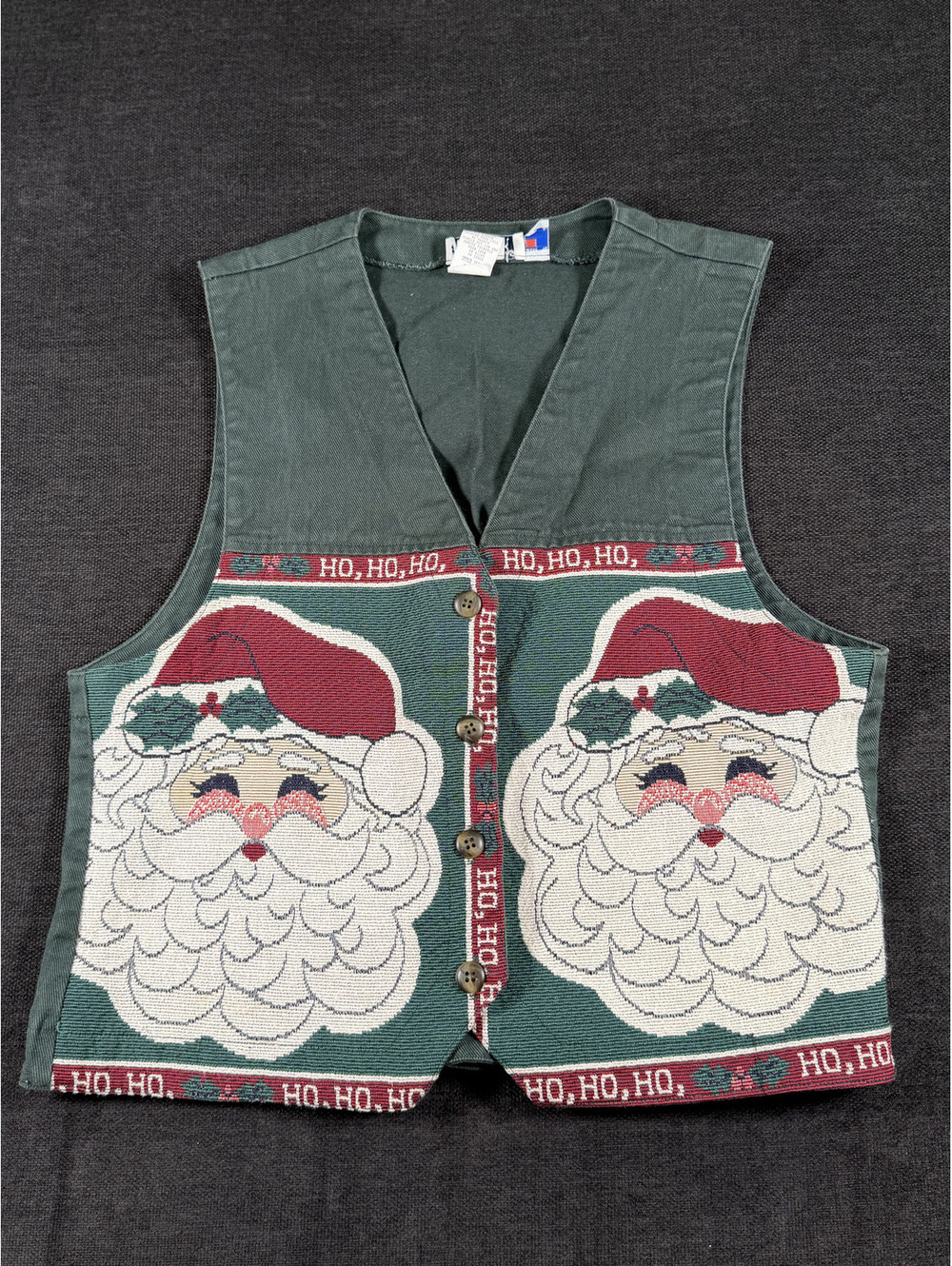 Vintage VRG Sport Christmas Santa Claus Tapestry Vest Size M